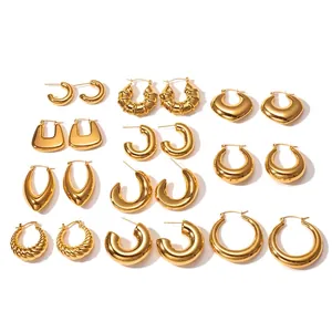 18K Gold Plated Titanium Steel Hollow Tube Hoop Earrings For Women Lightweight Hypoallergenic Chunky Geometric Earrings Jewelry