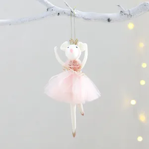 Cute mouse ballerina ornament with pink mesh tutu and gold crown pendant