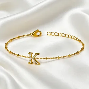 Elegant 18K gold plated stainless steel initial letter bracelet with zirconia stones