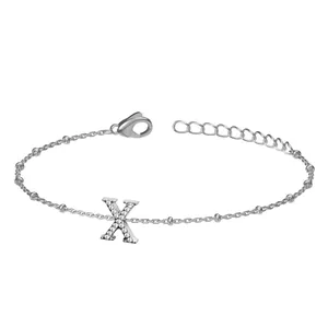 Elegant titanium steel chain bracelet with a zircon-encrusted letter X pendant
