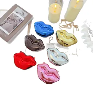 Stylish acrylic lip-shaped mini crossbody bag for parties with shiny metallic finish colors