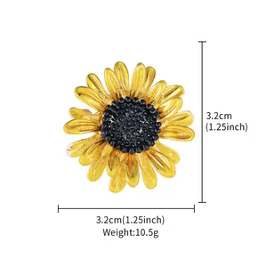 Yellow enamel sunflower brooch detail showing dimensions 3.2cm and weight 10.5g.