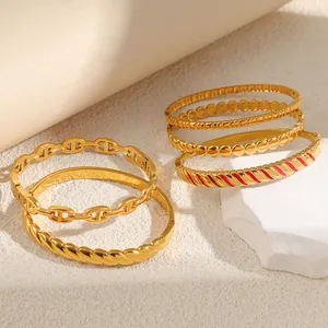 Titanium Steel Gold Plated Bangle For Women Retro Geometric Chaine d'Ancre Twist Bangle Enamel Clasp Bracelet Jewelry