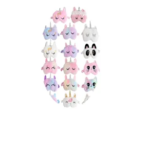 Collection of cute plush unicorn and panda sleep masks with soft faux fur texture