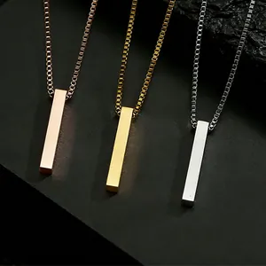 Drei minimalistische 3D-Edelstahl-Stabketten in Roségold, Gold und Silberfarben