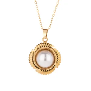 French vintage shell pearl necklace with 18K gold plated stainless steel pendant