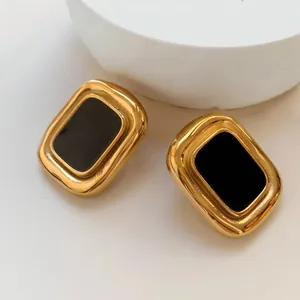 Vintage Gold Plated Stainless Steel Geometric Stud Earrings For Women Retro Rectangular Oval Square Colorful Resin Earrings Jewelry
