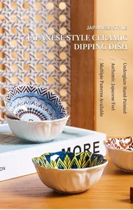 Artistic Japanese style hand-painted ceramic sauce dish featuring underglaze patterns