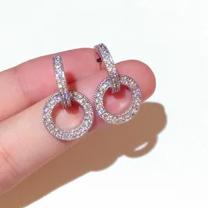 Rhinestone Double Interlocking Ring Stud Earrings With 925 Sterling Silver Post Fashion Copper Earrings For Women