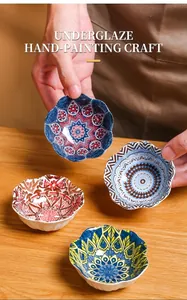 Detailed view of bohemian floral ceramic condiment bowls with elegant petal edges