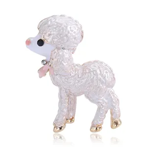 Cute Cartoon Sheep Poodle Shape Alloy Enamel Brooch With Rhinestone Decoration Creative Fashion Clothing Accessory For Women Men