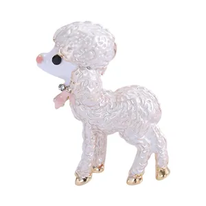Cute cartoon sheep enamel brooch with rhinestones and gold details, Korean style