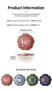 Bohemian style ceramic sauce dishes set with dimensions and colorful mandala patterns