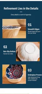 Detailed close-up views of Japanese style ceramic sauce dishes with floral patterns