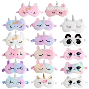 Collection of cute plush unicorn and animal sleep masks in various gradient colors