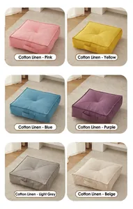 Collection of six colored square cotton linen floor cushions for Japanese style home decor