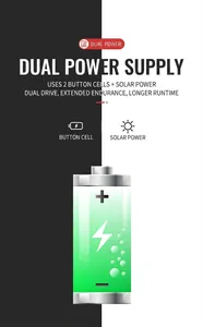 Detail showing dual power supply of solar and button battery for calculator