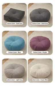 Detailed collection of Japanese linen floor cushions in various colors and shapes