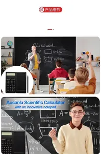 Foldable scientific calculator with integrated LCD writing tablet for students in classroom