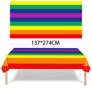 Vibrante Regenbogen Gestreifte Einweg Polyethylen Tischdecke Farbverlauf Wasserdicht Rechteckig Party Tischdecke Für Geburtstag Feier