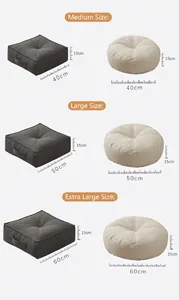 Detailed dimensions and size comparison of square and round Japanese floor cushions