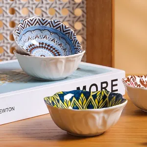 Set of Japanese style ceramic dipping sauce bowls with bohemian patterns
