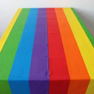 Bunte regenbogenfarbene Einweg-Tischdecke aus PE-Kunststoff für Geburtstagsfeiern
