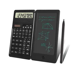 Folding Portable Scientific Function Calculator With LCD Writing Tablet Handwriting Pad Solar Battery Dual Power For Students Office