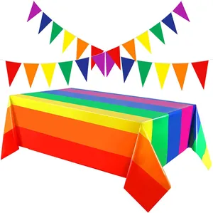 Regenbogen-Einweg-Tischdecke aus PE für Geburtstagsfeiern und Dekoration.
