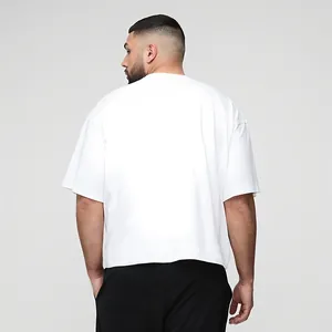 Vue arrière du t-shirt lourd en coton blanc oversize avec épaules tombantes pour hommes