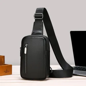 Sac à bandoulière en cuir noir texturé haut de gamme pour homme avec sangle réglable