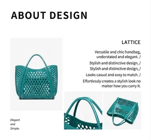 Blaugrüne Silikon-Gittertasche mit hohlem Design, tragbaren Griffen und schickem Korb-Stil