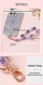 Detail of hand-woven purple and white phone lanyard strap featuring a durable metal lobster clasp