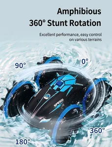 Amphibious RC stunt car for kids with 360-degree rotation and waterproof design.