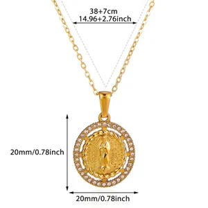 Detailed dimensions for the 18k gold plated stainless steel portrait pendant necklace