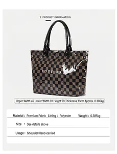 Detailed product information for the checkered PVC tote bag with size and material