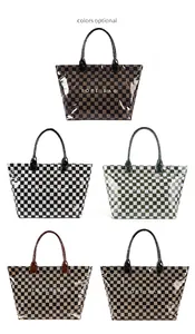 Large capacity retro checkered PVC tote bag color options and material details
