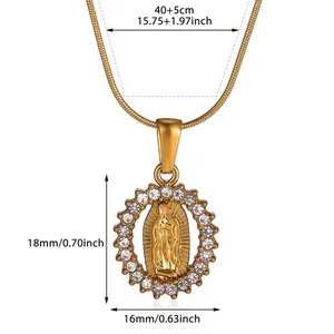 Detailed measurements of 18k gold plated stainless steel portrait pendant necklace