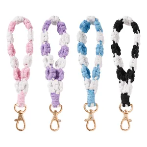 Handmade macrame daisy phone strap lanyard with gold lobster clasp in 4 colors