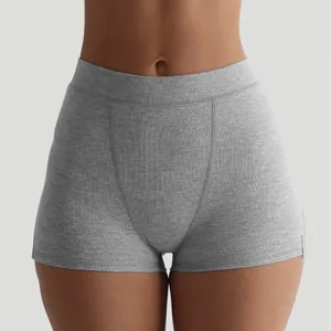 Slim fit high-waisted ribbed shorts in grey for a casual minimalist loungewear look