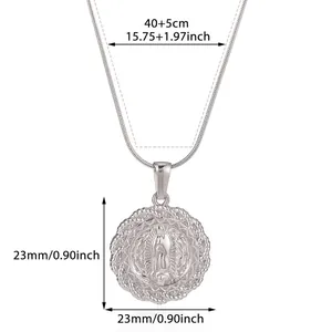 Detail view showing 23mm Virgin Mary pendant and 40+5cm necklace chain dimensions.