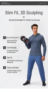 Detailed view showing slim fit features of this moisture-wicking men's sports training hoodie.