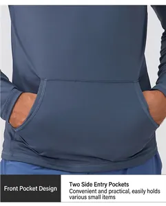 Detail of the functional front kangaroo pocket on a men's sports hoodie.