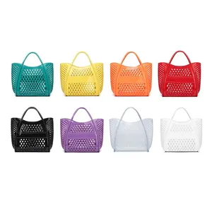 Hohl Jelly Handtasche PVC Wasserdicht Strand Picknick Korb Große Kapazität Einkaufstasche Waschtasche Für Damen Sommer Alltag