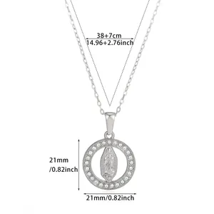 Detailed dimensions of silver Virgin Mary pendant necklace with clear measurements