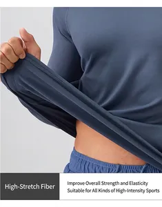 Detailed view of high-elasticity breathable fabric on a slim fit men's sports top