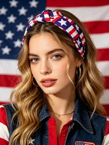 Serre-tête noué drapeau américain pour l'Independence Day, motif étoiles et rayures vif.