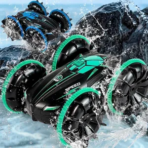 Waterproof amphibious stunt remote control car toy for kids with water splash scene