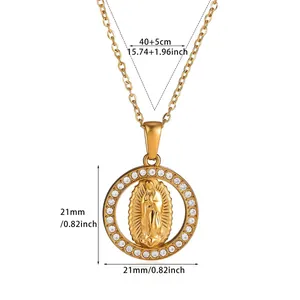 Gold Virgin Mary pendant necklace with dimensions 21mm, 18k gold plated stainless steel