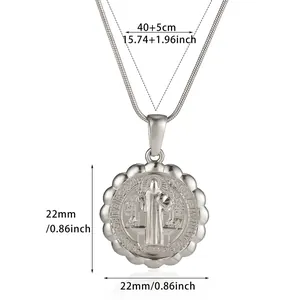 Detailed dimensions of silver St. Benedict pendant necklace with measurements